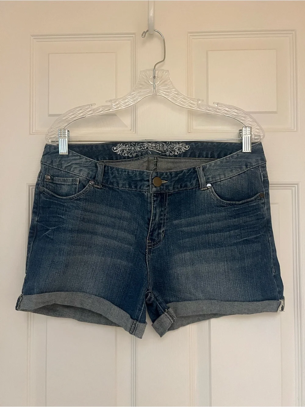 Express Indigo Roll-Cuff Denim Shorts